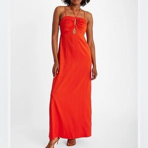 Express Jacquard Satin Halter Sleeveless Strappy Cutout Red Maxi Dress